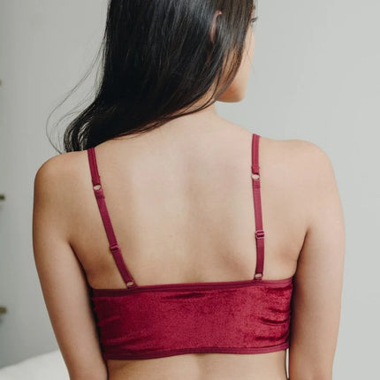 Velvet Lace Trim Half Cami with Scoop Neckline and Cropped Fit