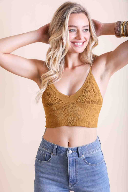 Chic Scoop Neck Cropped Seamless Padded Textured Brami