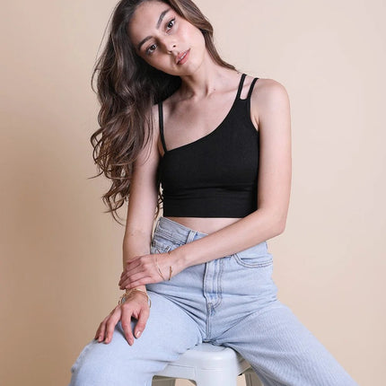 Cropped Fit Asymmetrical One-Shoulder Brami