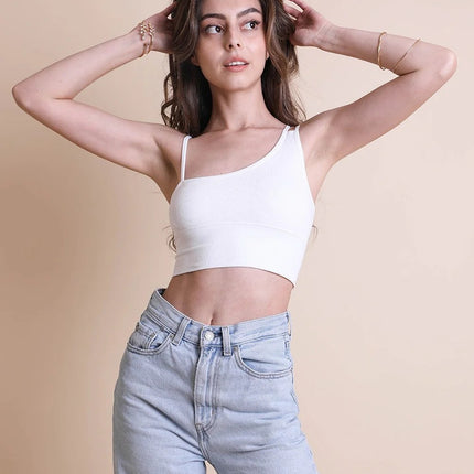 Cropped Fit Asymmetrical One-Shoulder Brami