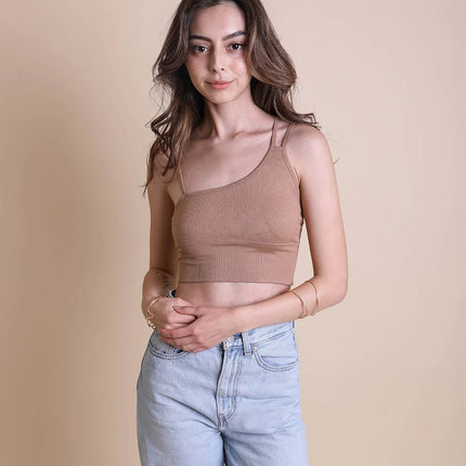 Cropped Fit Asymmetrical One-Shoulder Brami