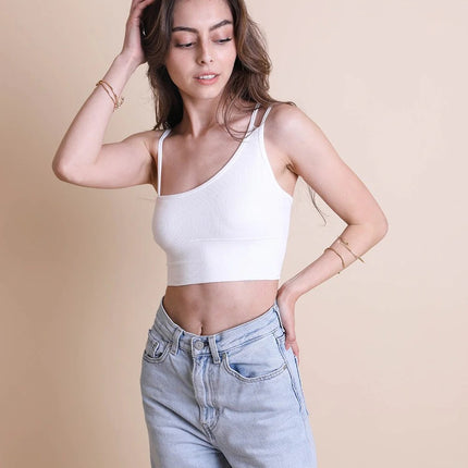 Cropped Fit Asymmetrical One-Shoulder Brami