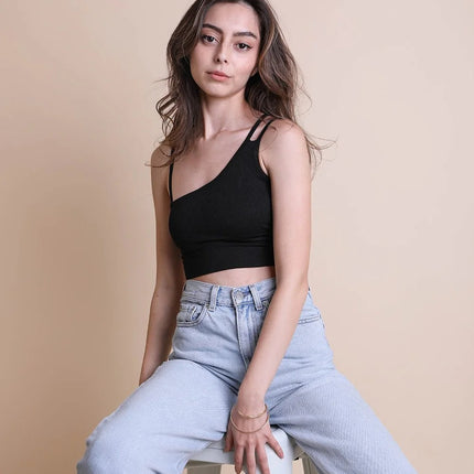 Cropped Fit Asymmetrical One-Shoulder Brami