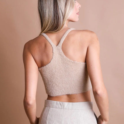 Cozy Scoop Neck Pullover Ribbed Fuzzy Cropped Top Lounge Brami