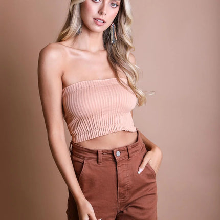 Classic Casual Strapless Accordion Ribbed Bandeau - Accessoriesforever