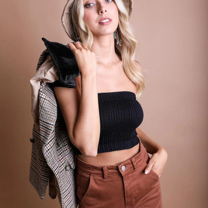 Classic Casual Strapless Accordion Ribbed Bandeau - Accessoriesforever