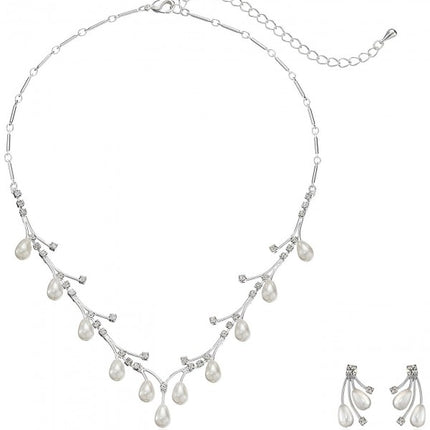 Bridal Wedding Jewelry Set Crystal Rhinestone Pear Dangle Pearls Link Necklace - Accessoriesforever