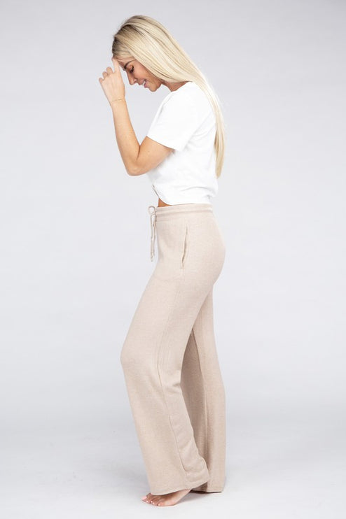 Soft Terry Lounge Pants with Elastic Drawstring Waist