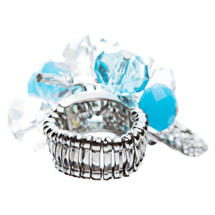 Crystal Cluster Pave Heart Key Stretch Ring
