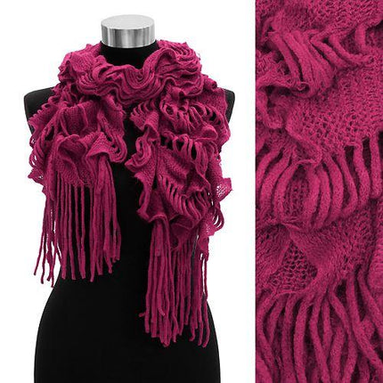 Stylish Solid Woven Ruffle Knit Fashion Scarf with Fringe - Accessoriesforever