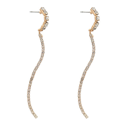 Elegant Crystal Rhinestone Pave Long Linear Wave Drop Dangle Earrings