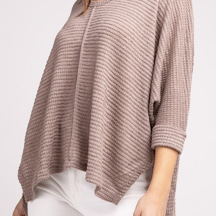 Chic Elegant Trendy 3/4 Sleeve V-Neck Hi-Low Hem Jacquard Sweater - Accessoriesforever