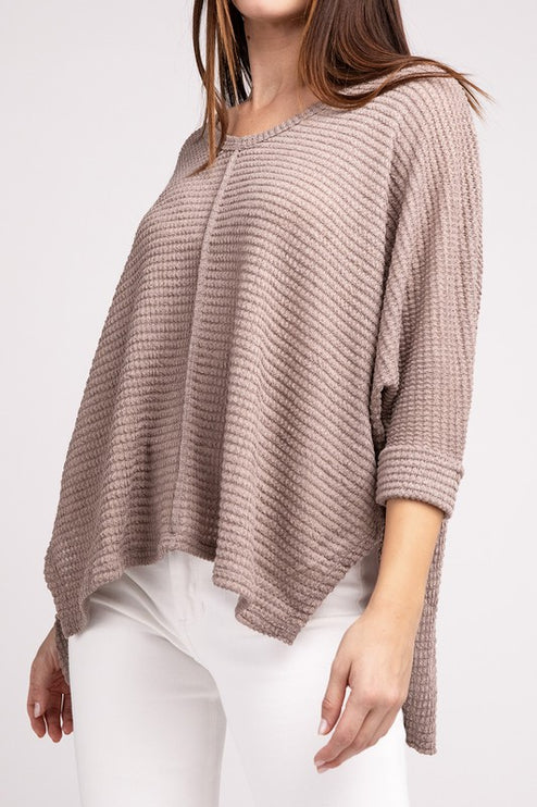 Chic Elegant Trendy 3/4 Sleeve V-Neck Hi-Low Hem Jacquard Sweater - Accessoriesforever