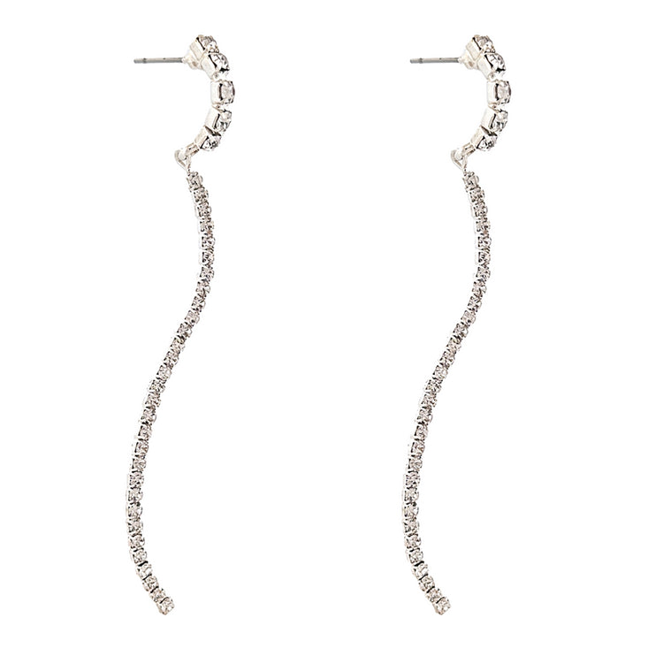 Elegant Crystal Rhinestone Pave Long Linear Wave Drop Dangle Earrings