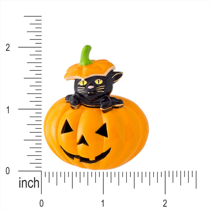 Halloween Costume Jewelry Black Cat in Pumpkin Charm Enamel Brooch Pin BH236 Orange - Accessoriesforever