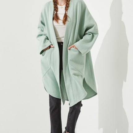 Oversized Brushed Knit Sweater Cardigan with Front Pocket