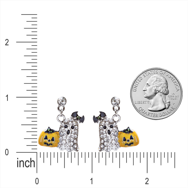 Halloween Costume Jewelry Crystal Rhinestone Goofy Pumpkin Ghost Earrings