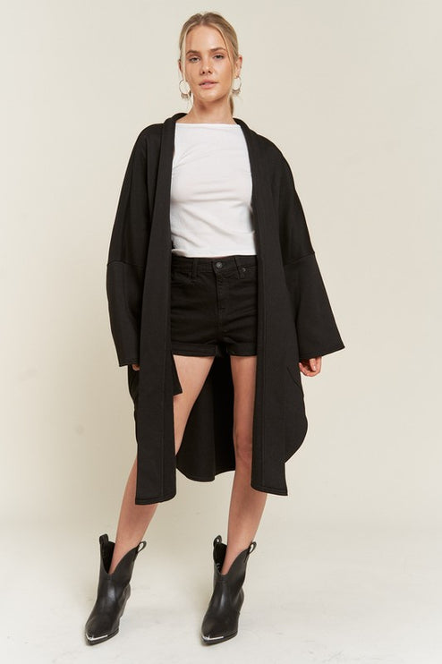 Oversized Brushed Knit Sweater Cardigan with Front Pocket