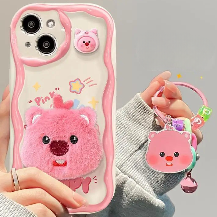 Cute 3D Plush Cartoon Loopy HOlderKeychain Phone Case Cover for iPhone