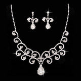 Bridal Wedding Jewelry Set Crystal Rhinestone Vintage Swirl Necklace Silver