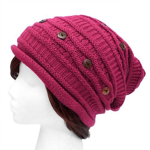 Button Decorated Warm Winter Cold Weather Ski Cap Beret Beanie Knit Fashion Hat - Accessoriesforever