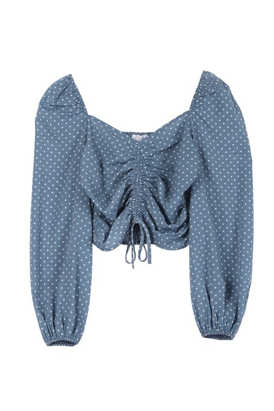 Beautiful Stylish Polka Dot Puff Sleeve Fashion Crop Top