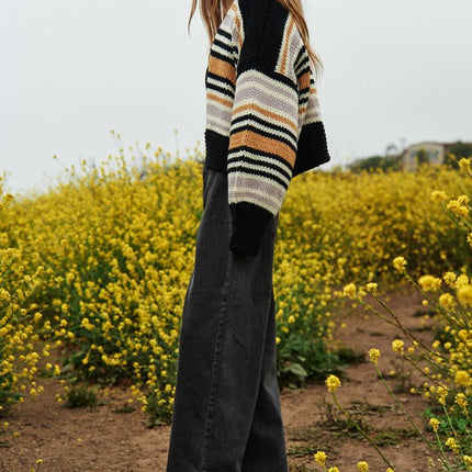 Cozy Stylish Stripe Design Open Knit Fashion Top Sweater Cardigan - Accessoriesforever
