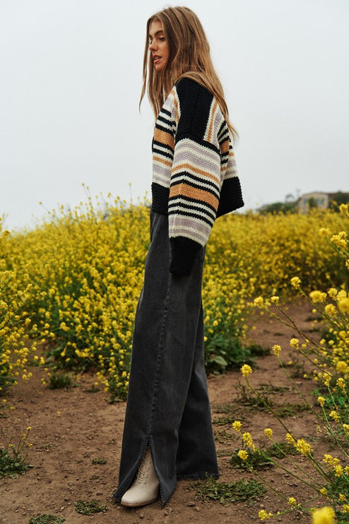 Cozy Stylish Stripe Design Open Knit Fashion Top Sweater Cardigan - Accessoriesforever
