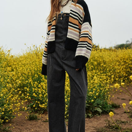 Cozy Stylish Stripe Design Open Knit Fashion Top Sweater Cardigan - Accessoriesforever