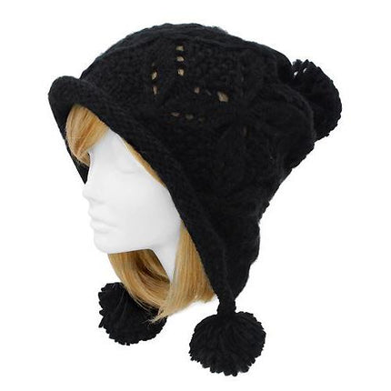 Cute Fashion Short Pompom Hand Knit Cold Weather Winter Ski Trooper Trapper Hat - Accessoriesforever