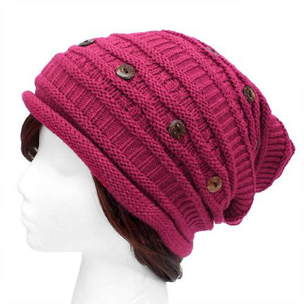Button Decorated Warm Winter Cold Weather Ski Cap Beret Beanie Knit Fashion Hat - Accessoriesforever