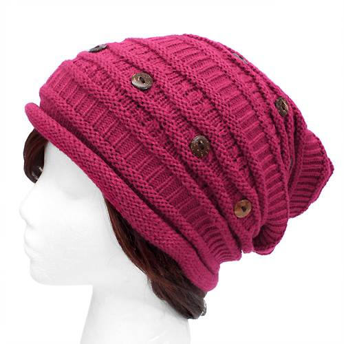 Button Decorated Warm Winter Cold Weather Ski Cap Beret Beanie Knit Fashion Hat - Accessoriesforever
