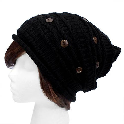 Button Decorated Warm Winter Cold Weather Ski Cap Beret Beanie Knit Fashion Hat - Accessoriesforever