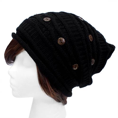 Button Decorated Warm Winter Cold Weather Ski Cap Beret Beanie Knit Fashion Hat