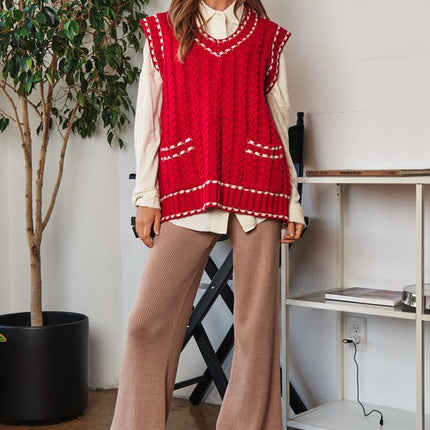 Fashion V-Neck Sleeveless Pocket Detail Design Knit Sweater Vest - Accessoriesforever