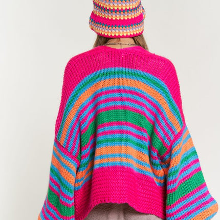 Cozy Stylish Stripe Design Open Knit Fashion Top Sweater Cardigan - Accessoriesforever