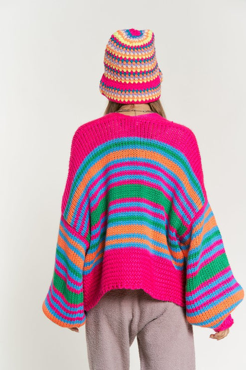 Cozy Stylish Stripe Design Open Knit Fashion Top Sweater Cardigan - Accessoriesforever