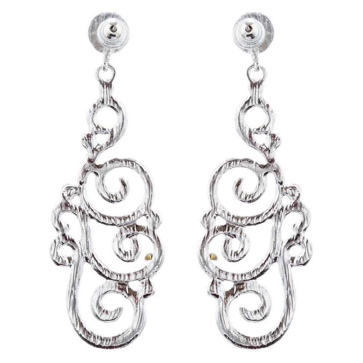 Bridal Wedding Crystal Rhinestone Swirl Vintage Dangle Earrings Silver - Accessoriesforever