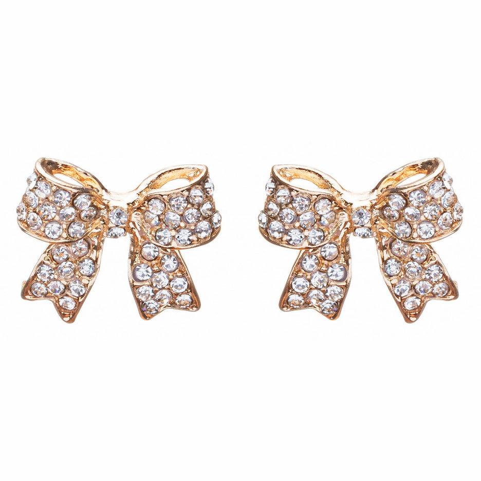 Adorable Fashion Crystal Pave Bow Ribbon Stud Earrings - Accessoriesforever