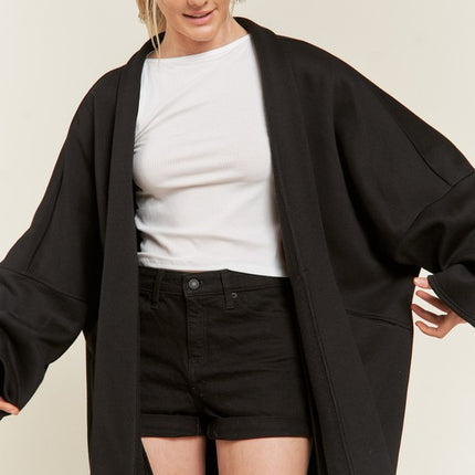 Oversized Brushed Knit Sweater Cardigan with Front Pocket