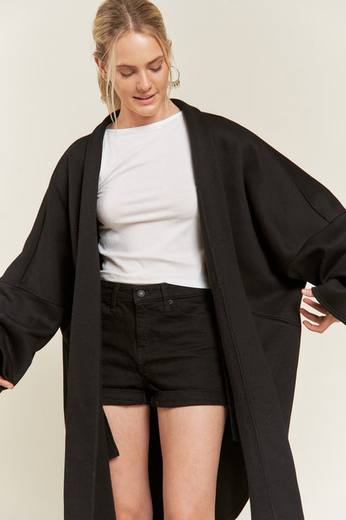 Oversized Brushed Knit Sweater Cardigan with Front Pocket