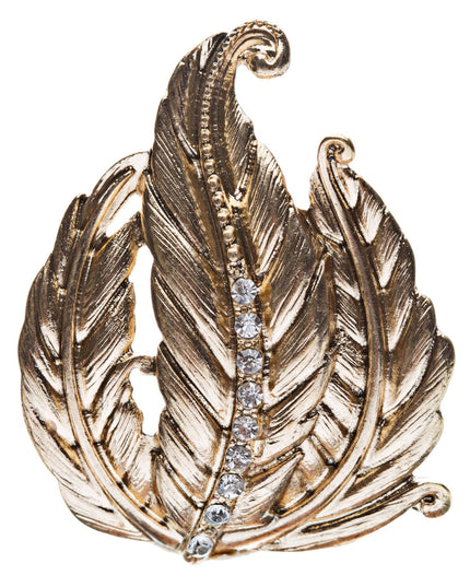 Leaf Design Nature Crystal Fashion Stretch Ring Gold