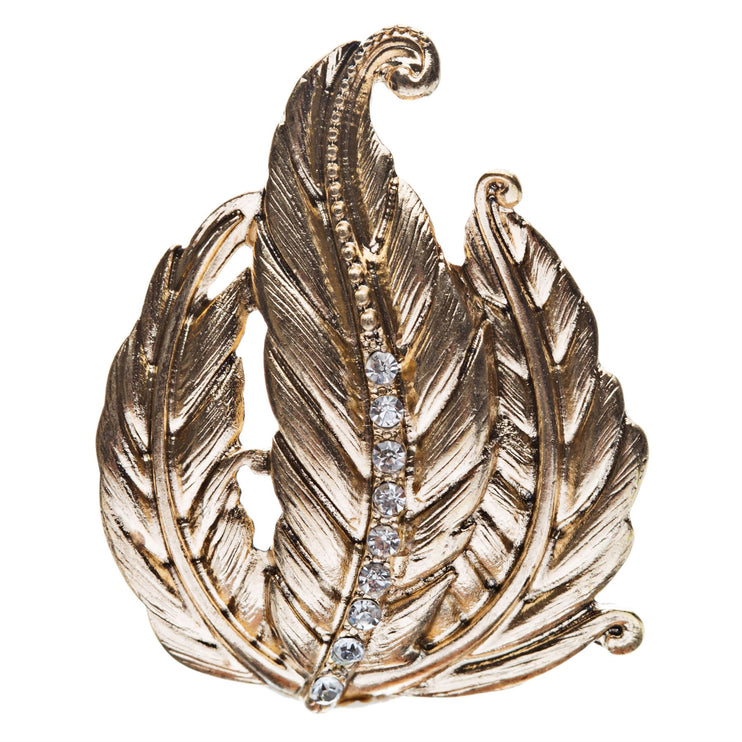 Leaf Design Nature Crystal Fashion Stretch Ring Gold - Accessoriesforever