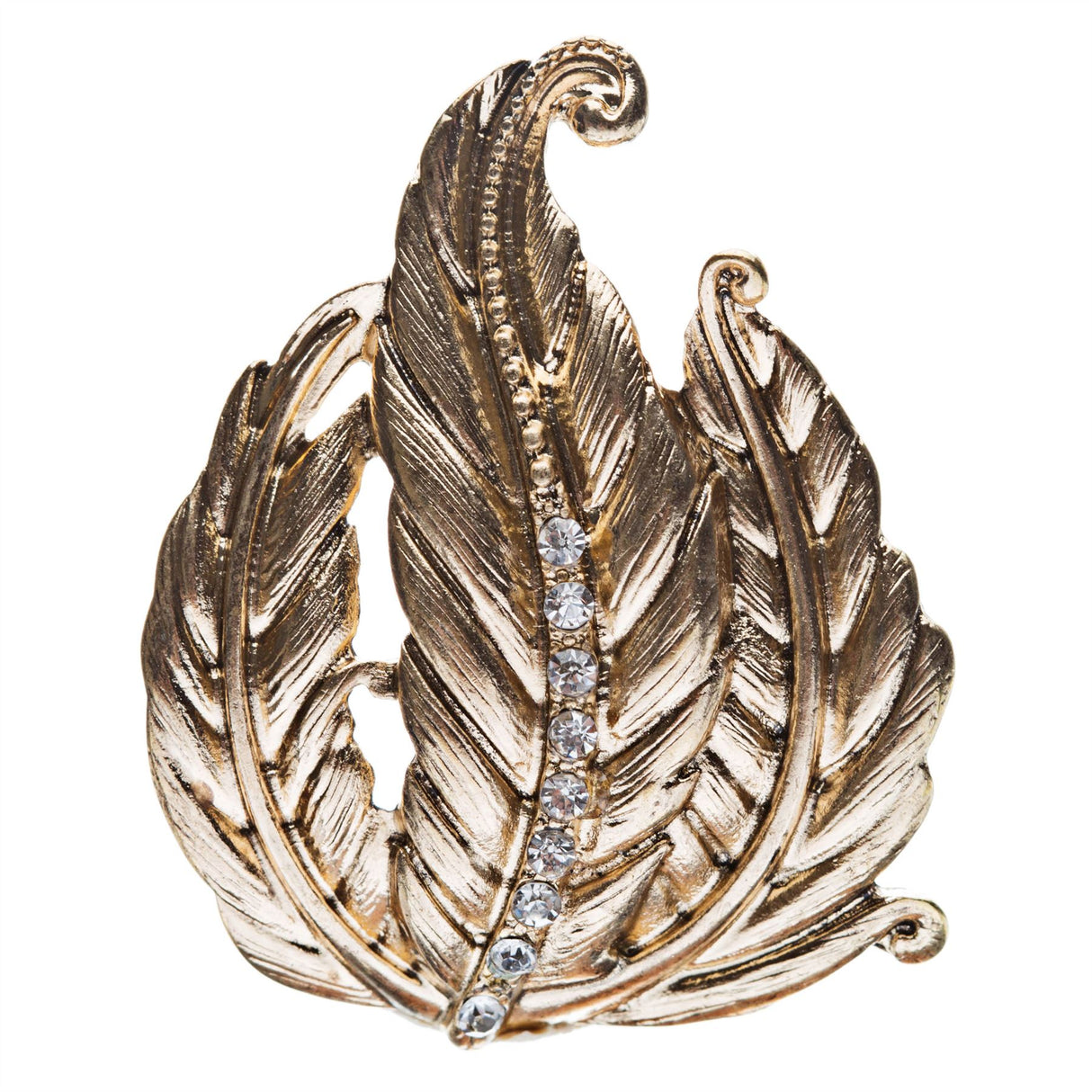 Leaf Design Nature Crystal Fashion Stretch Ring Gold