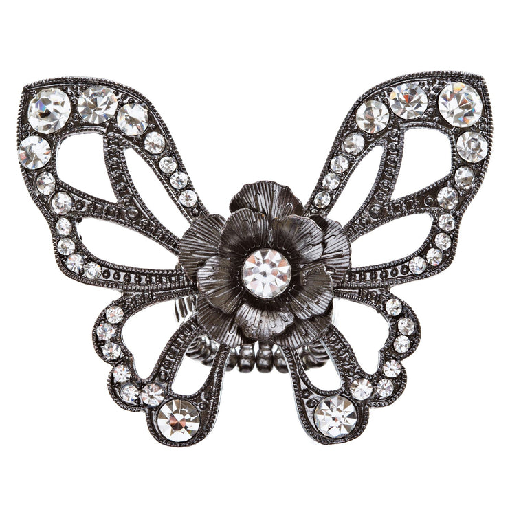 Flower Accented Butterfly Stretch Ring - Accessoriesforever
