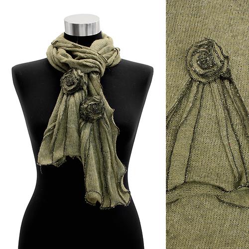 Women Winter Cold Corsage Decorated Ruffle Edged Scarf - Accessoriesforever