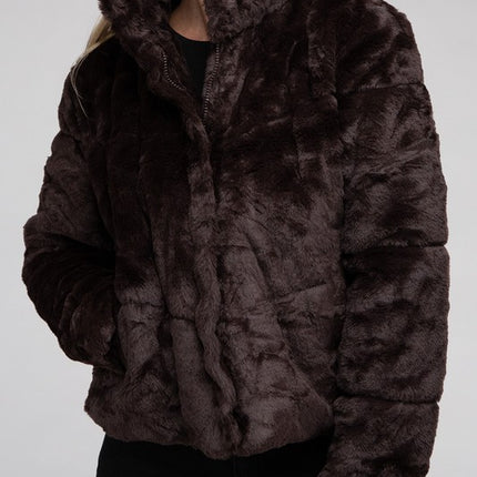 Fluffy Zip-Up Sweater Jacket with Collar and Pockets