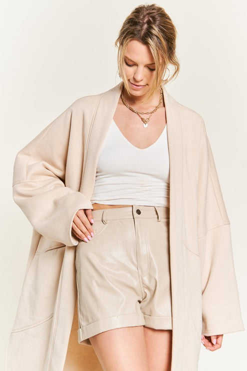 Oversized Brushed Knit Sweater Cardigan with Front Pocket
