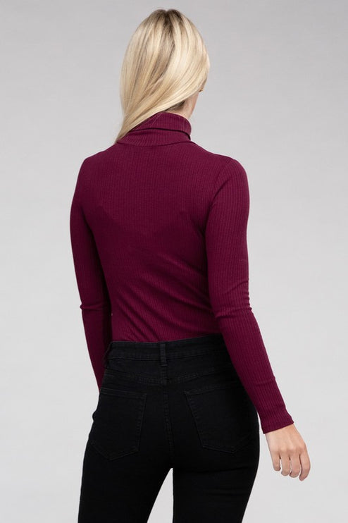 Long-Sleeve Turtleneck Bodysuit with Snap Closure