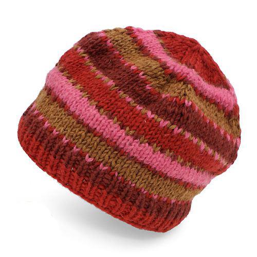 Duo Tone Stripes Pattern Nepal Wool Cold Weather Winter Ski Knit Hat